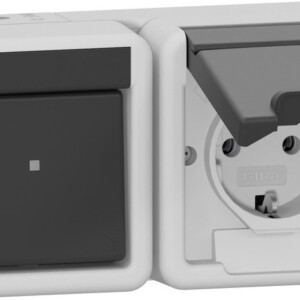 GIRA Combi Off/2-Way/Schuko Horiz  Hc Wp Sm Grey
