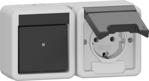 GIRA Combi Off/2-Way/Schuko Horiz  Hc Wp Sm Grey