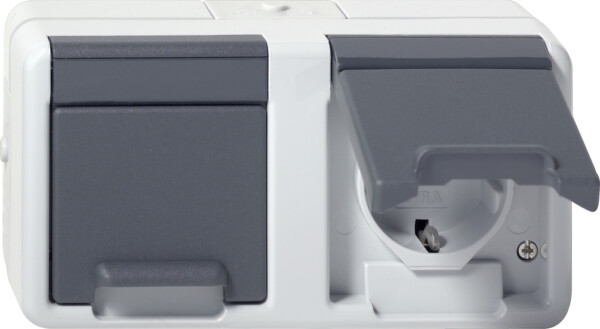GIRA 2G Schuko Horiz  Hc Wp Sm Grey