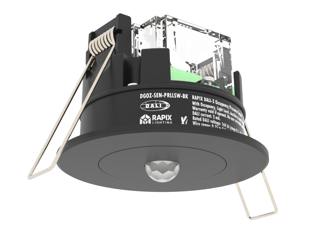 RAPIX DALI-2 Occupancy and Light Level Sensor - Includes dry contact input - Black
