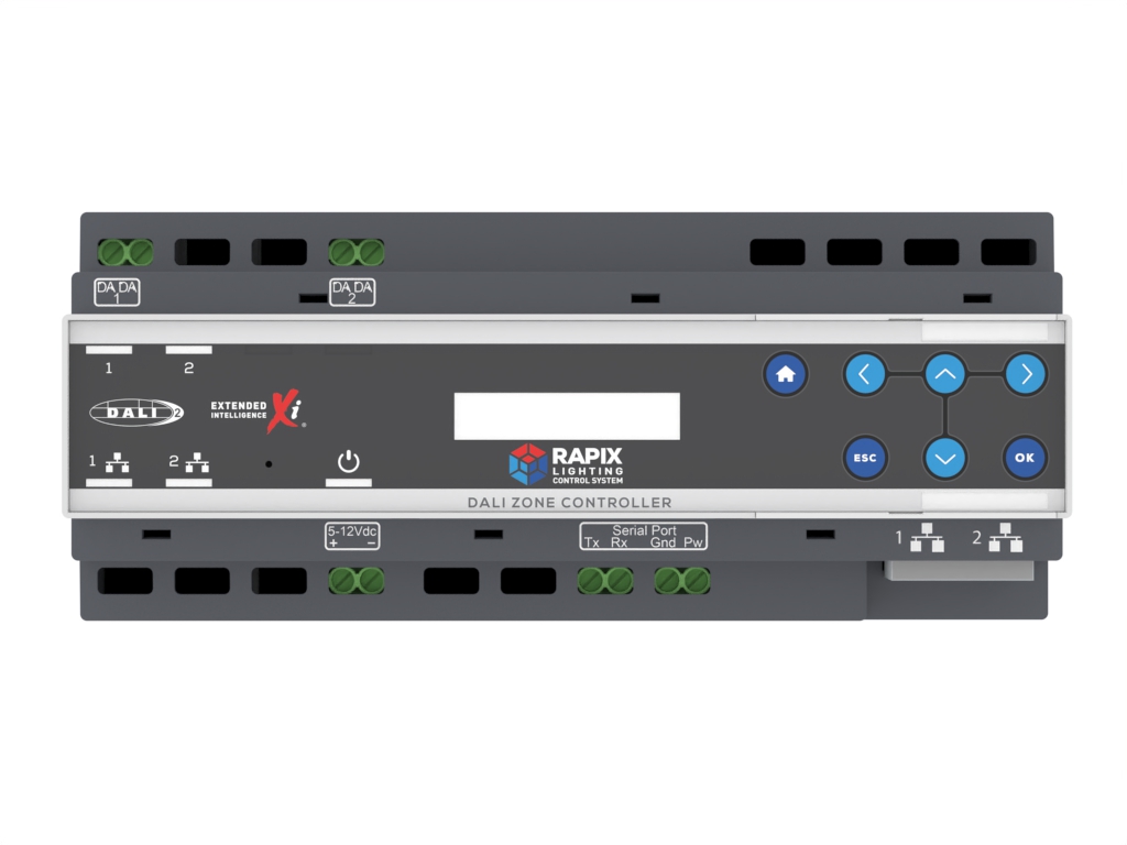 RAPIX LCS Zone Controller - 2 DALI Lines, Dual Ethernet, LCD Screen (Does not include DC Switch Mode Power Supply)